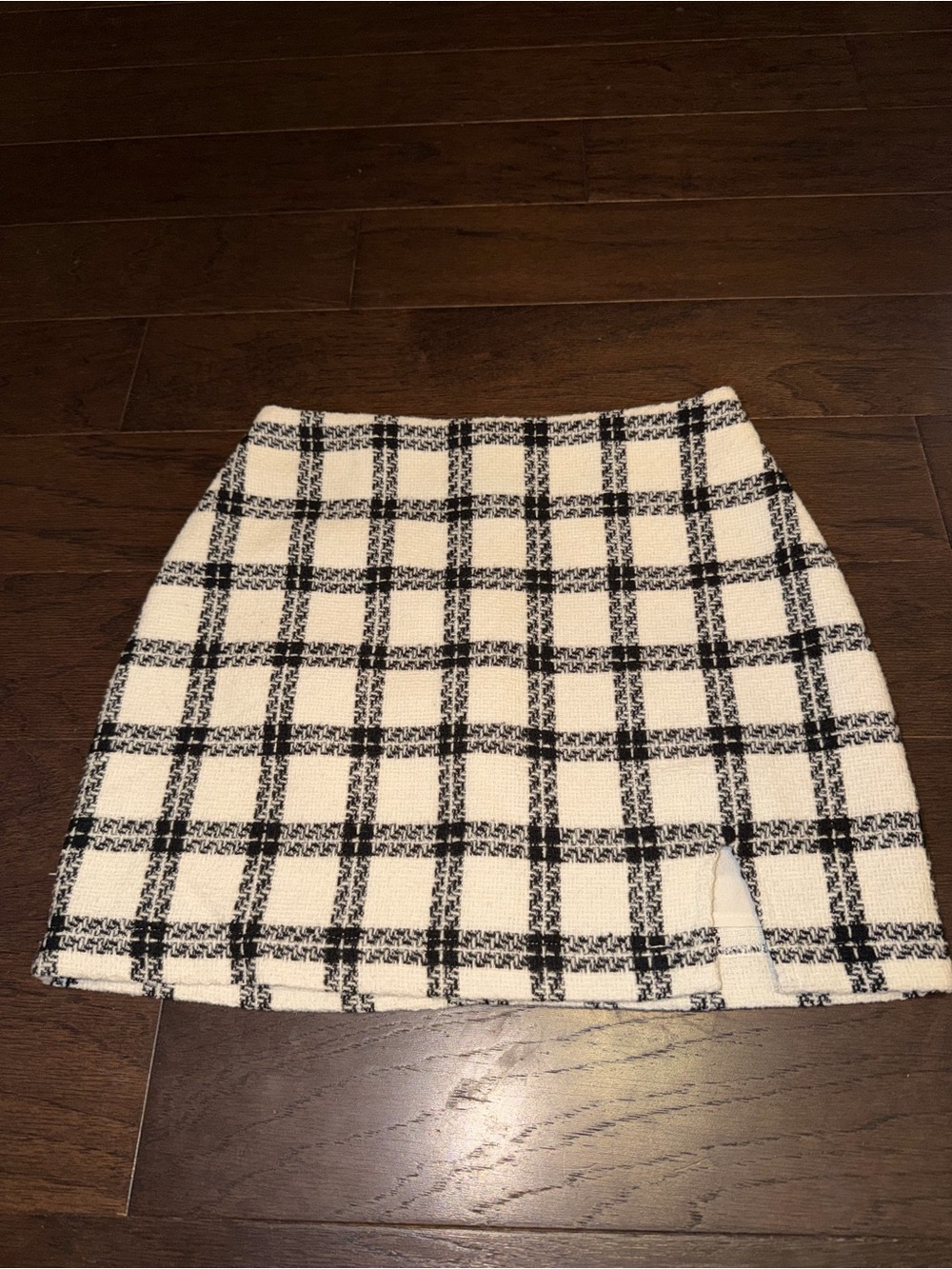 Altar’d State Black Ivory Plaid Tweed Mini Skirt Size Small